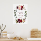 Poster Mariage floral de Bourgogne Bienvenue (Cuisine)
