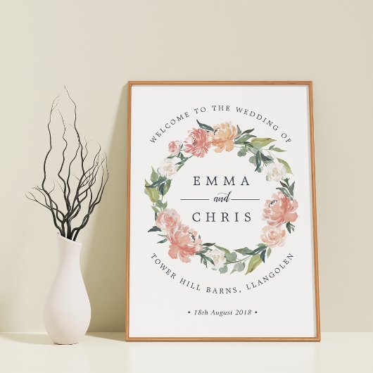Poster Mariage Floral de miété Bienvenue
