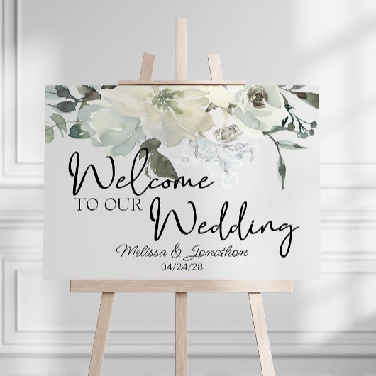 Poster Mariage floral de roses blanches d'ivoire