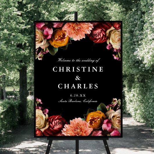 Poster Mariage floral élégant foncé + Moody