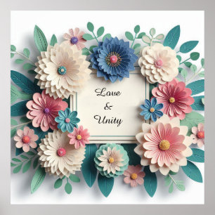 Poster Mariage floral Fleurs en papier 3D Cadre floral