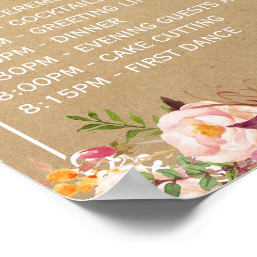 Poster Mariage Floral Kraft signe pour l'ordre du jour (Coin)