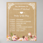 Poster Mariage Floral Kraft signe pour l'ordre du jour (Devant)