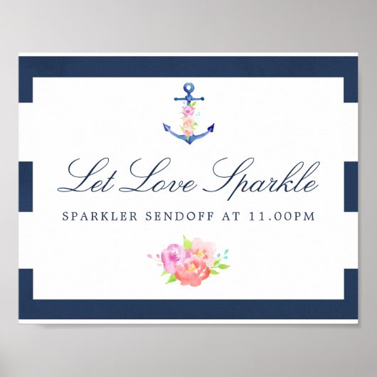 Poster Mariage floral Nautique Sparkler Sendoff (Devant)