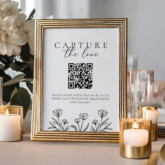 Poster Mariage Floral Noir Simple Capter Le Signe D'Amour