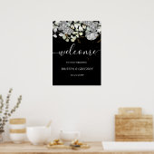 Poster mariage floral or argent dramatique Bienvenue (Cuisine)