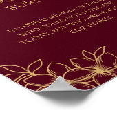 Poster Mariage Floral Or Bourgogne Cette bougie brûle (Coin)