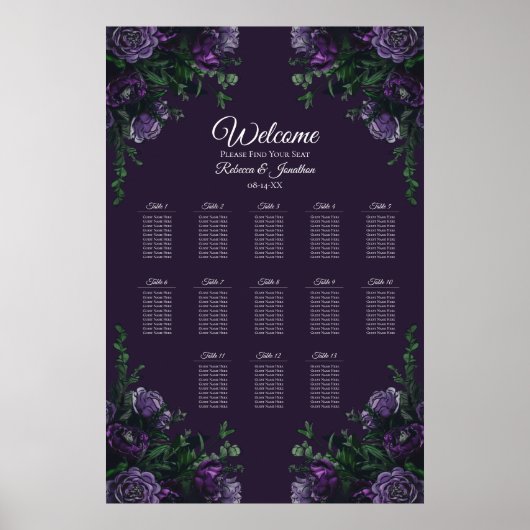 Poster Mariage floral pourpre (Devant)