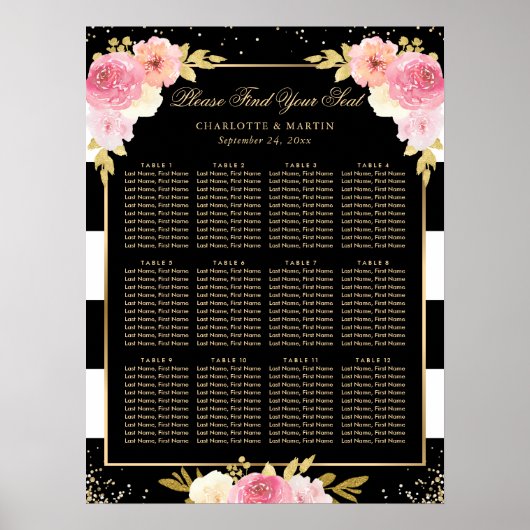 Poster Mariage floral rose d'or noir Graphique 12 (Devant)