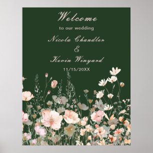 Poster Mariage floral rose rose rose fleur sauvage
