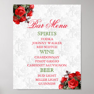 Poster Mariage Floral Rose rouge - Menu Bar