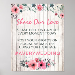 Poster Mariage Floral Rustique Bois Signal photo