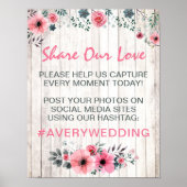 Poster Mariage Floral Rustique Bois Signal photo (Devant)
