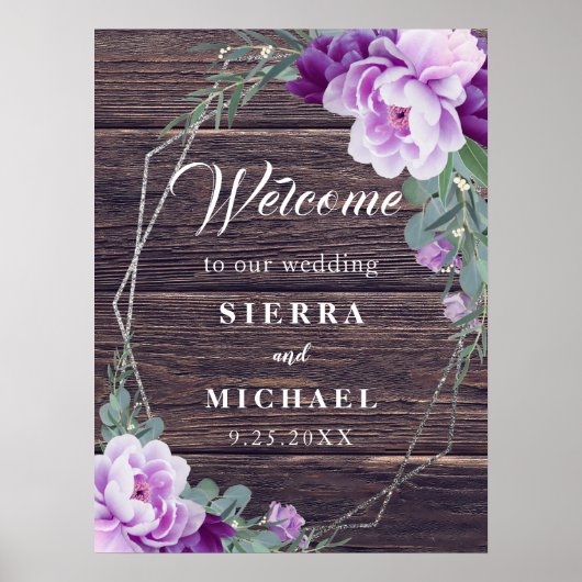 Poster Mariage floral rustique et argenté (Devant)