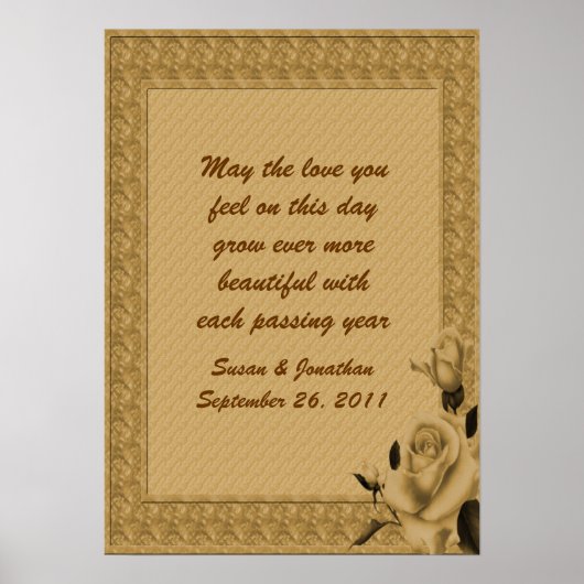 Poster Mariage floral sur mesure Gold Rosebuds (Devant)
