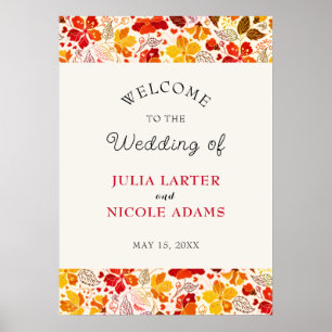 Poster Mariage Floral Tropical Hibiscus Orange Brûlé