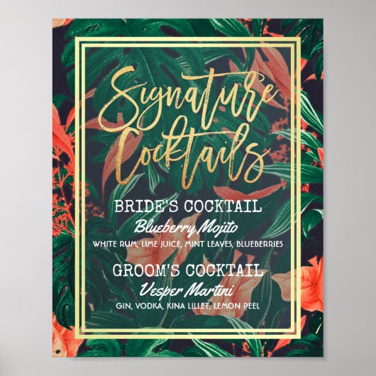 Poster Mariage floral tropical - Menu Consommation (Devant)