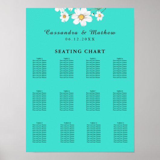 Poster Mariage floral turquoise Daisy 120 (Devant)