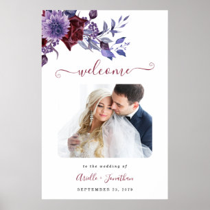Poster Mariage Floral Violet & Blanc Bienvenue Signe phot