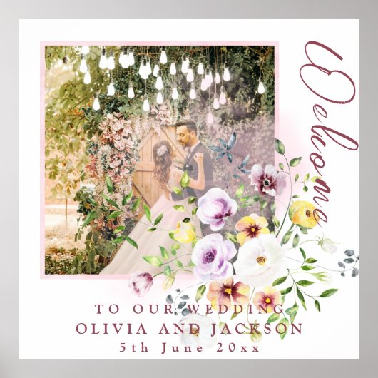 Poster Mariage floral violet Lavande rousse Bienvenue (Devant)