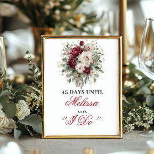 Poster Mariage Foncé Rouge-Bourgogne Signe de Compte à Re