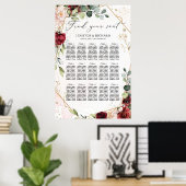 Poster Mariage géométrique à fleurs bordeaux (Bureau à domicile)