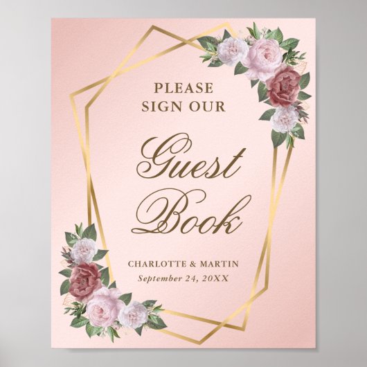 Poster Mariage géométrique Blush Pink Gold Signet (Devant)