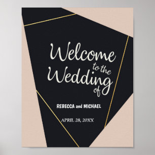 Poster Mariage géométrique rose noir et or