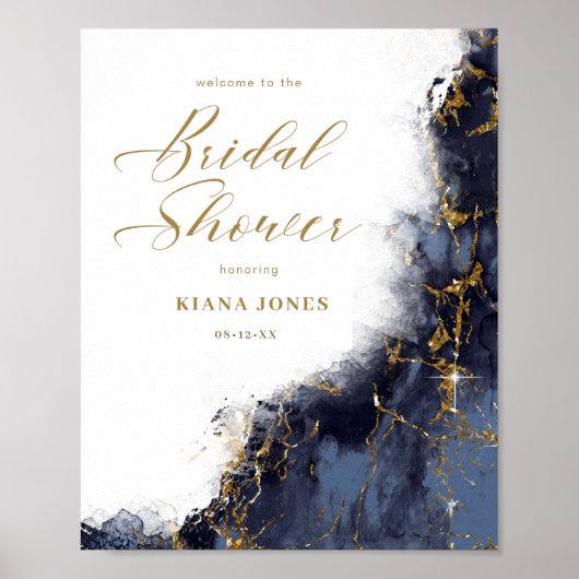 Poster Mariage Glitter Shower Bleu Nuit Or ID644 (Devant)