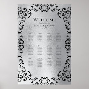 Poster Mariage gothique au tourbillon argent et noir