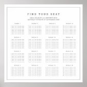 Poster Mariage gris blanc minimal 16 tables (Devant)