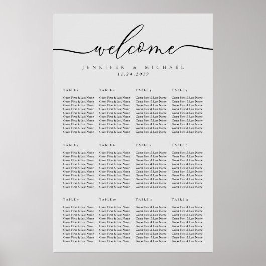 Poster Mariage gris Numéro de table d'accueil moderne min (Devant)