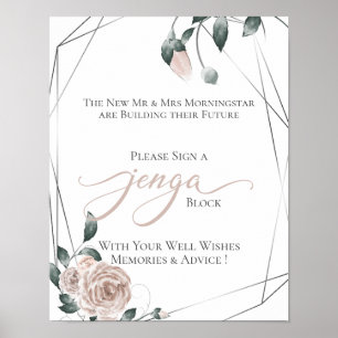 Poster Mariage GuestBook Jenga Dusty Rose Floral Sign 2