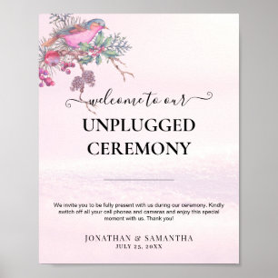 Poster Mariage hivernal à l'aquarelle Cônes de pin Oiseau