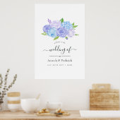 Poster Mariage Hydrangea Blue and Light Lavender Bienvenu (Cuisine)