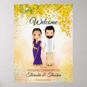 Poster Mariage indien du Sud Tamil Telugu couple indien
