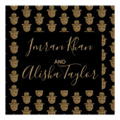Poster Mariage indien Enregistrer la date Gold hamsa Henn (Devant)
