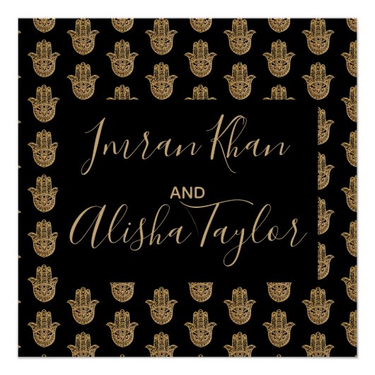Poster Mariage indien Enregistrer la date Gold hamsa Henn (Devant)