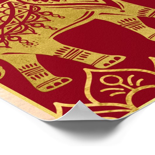 Poster Mariage indien marron or éléphant lotus bienvenue (Coin)