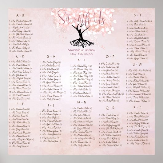Poster Mariage Inséparable simple Pink Heart Leaf Tree (Devant)