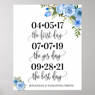 Poster Mariage jour meilleur date oui jour bleu floral