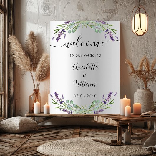 Poster Mariage lavande argent eucalyptus bienvenue