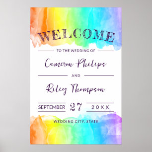 Poster Mariage LGBTQ Bienvenue Éclaboussure Aquarelle Arc