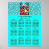 Poster MARIAGE LOVE PEACOCKS Blue Damask Seize Chart (Devant)