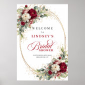 Poster Mariage luxueux bordeaux floral blanc verdure or (Devant)