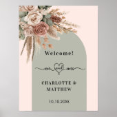 Poster Mariage m. mme coeur rose arche sauge vert taupe (Devant)