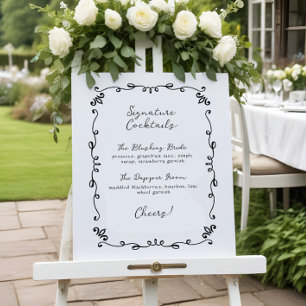 Poster Mariage manuscrit doux Signature Cocktail Menu