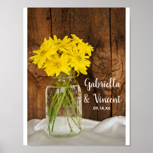 Poster Mariage Mason Jar et Jaune Daisies (Devant)