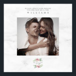 Poster Mariage Meilleurs Voeux Invité Photo Romantic Wrea<br><div class="desc">Mariage Meilleurs Voeux Invité Photo Romantique Poster de couronne. Design délicat et romantique avec une guirlande fleurie aux couleurs douces et élégantes. Parfait comme votre livre d'hôtes mariage, Inclut une photo en b/w du couple. AVIS IMPORTANT : Ce design fait partie d'une collection et contient d'autres éléments coordonnés que vous...</div>