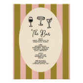 Poster Mariage « Menu des Boissons » rayé vert et rose bl (Devant)